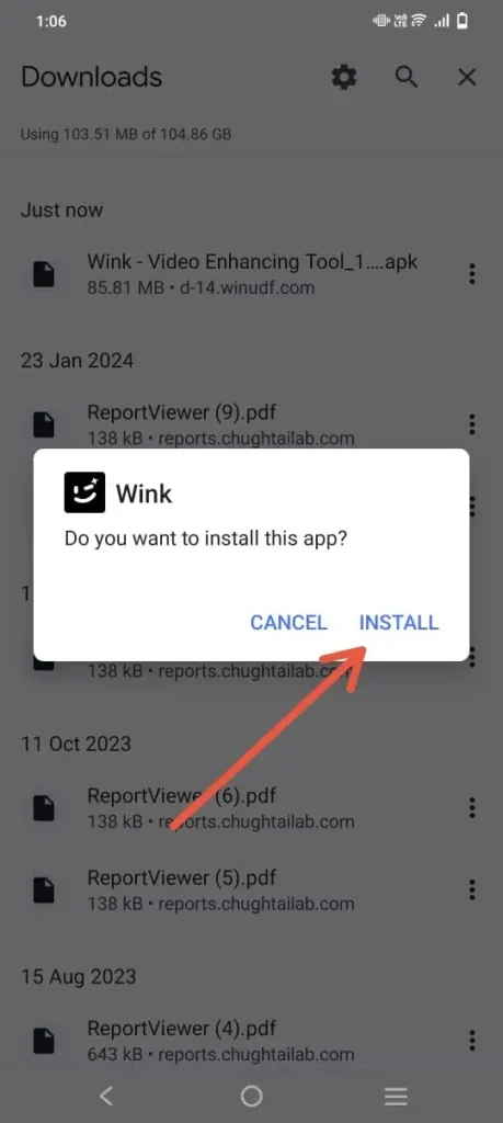 Press on the install button to start installation of Wink Apk WinkGeeks